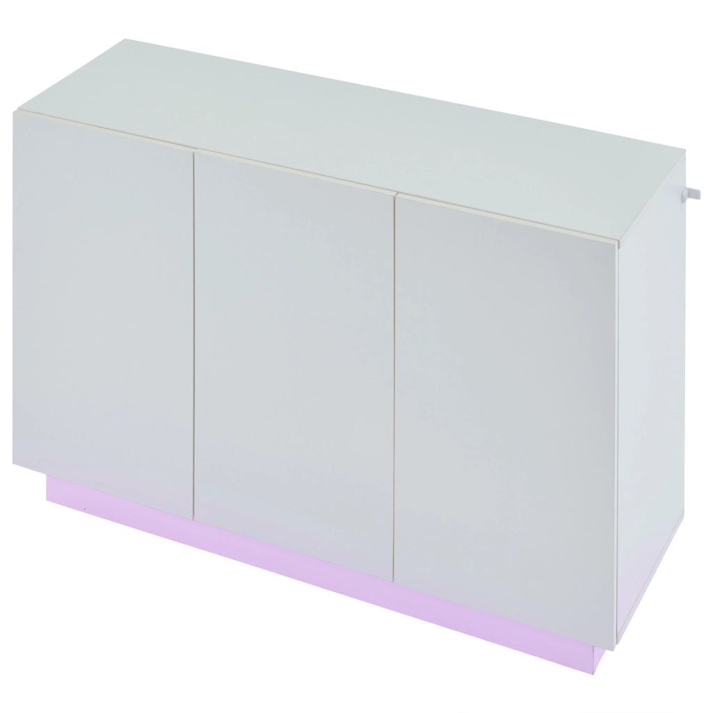 Credenza bianca lucida con luce LED, 120x40x75 cm, in pannello truciolare, con ante regolabili e capacit¨¤ 60 kg