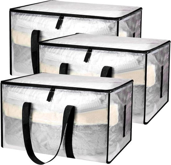 Tas per abbigliamento con maniglia e chiusura a cerniera - 91 litri - Translucido - Tas per conservazione di abbigliamento, lenzuola, scarpe, giocattoli.