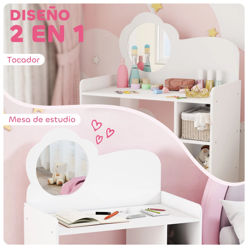 Scrivania Bambini con Specchio e Sgabello ¨C Minimal ¨C Bianco 90x50x