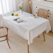 Tavolo invernale, 90 x 150 cm, bianco, rettangolare, cotone e lino, con chiodini, per esterno, casa, sala da pranzo, cucina, esterno, Natale, festa, compleanno
