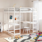 vidaXL Letto Soppalco Scrivania e Scala Bianco 140x200cm Massello Pino