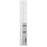 Colonna Bagno con Mensole e Armadietti, Mobile Alto Salvaspazio in Legno 15x17x120cm, Bianco e Grigio