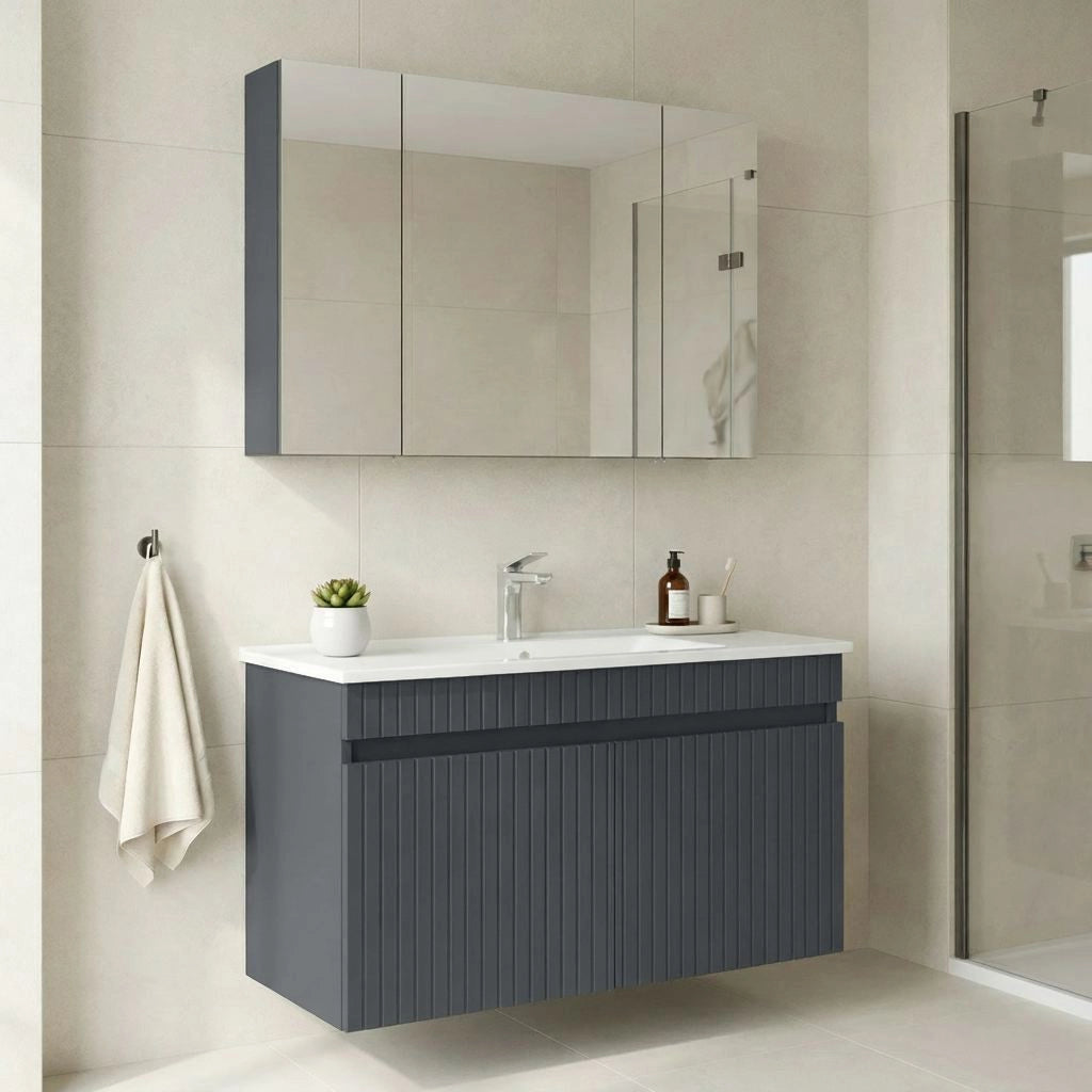 Set mobile lavabo con specchio (2 pezzi) "Tivoli 100" - 100 x 45 x 66 cm - Antracite opaco