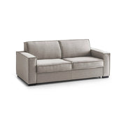 Divano Letto Alisa, Divano a 2 posti Large, Made in Italy, SofÒ  Soggiorno con apertura girevole, in tessuto imbottito, con Braccioli slim, cm 180x95h90, Tortora