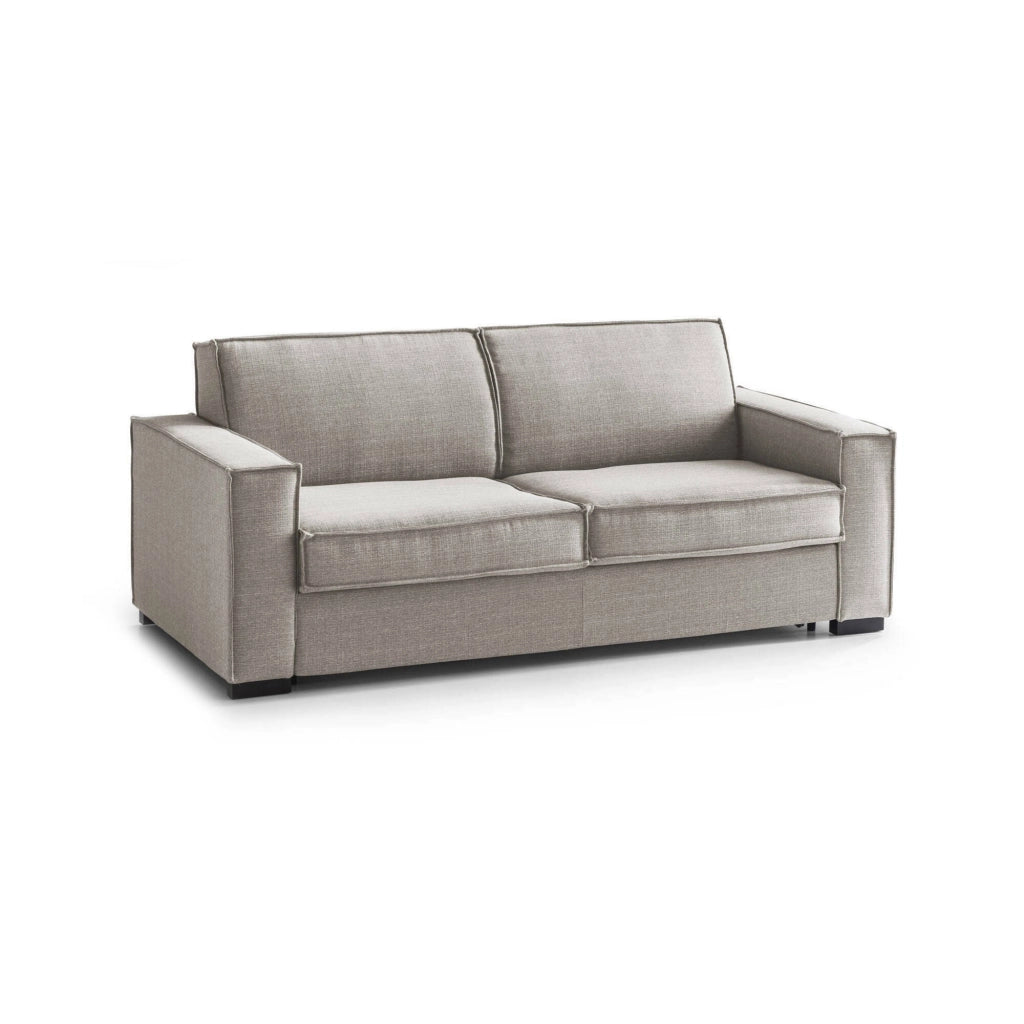 Divano Letto Alisa, Divano a 2 posti Large, Made in Italy, SofÒ  Soggiorno con apertura girevole, in tessuto imbottito, con Braccioli slim, cm 180x95h90, Tortora