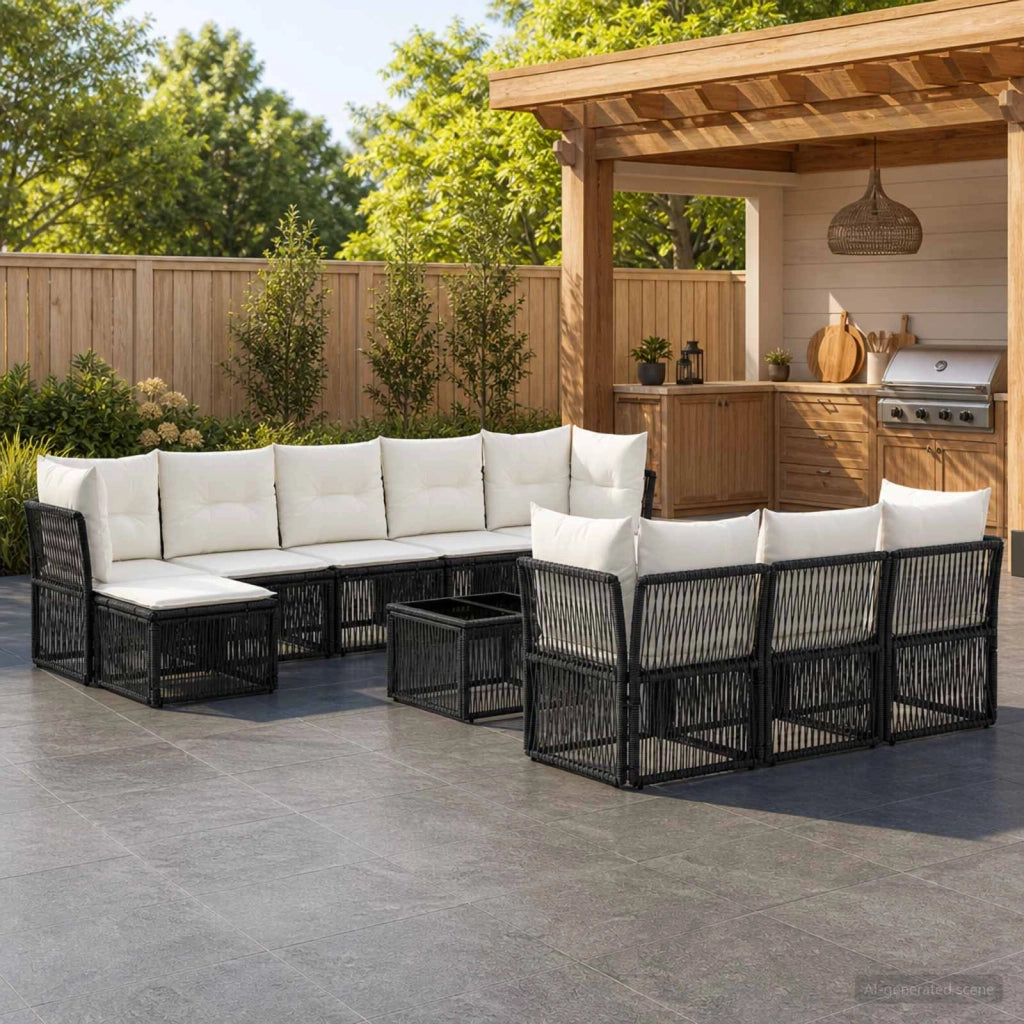 Set Divano da Giardino 11 pz Nero polyrattan 3434371