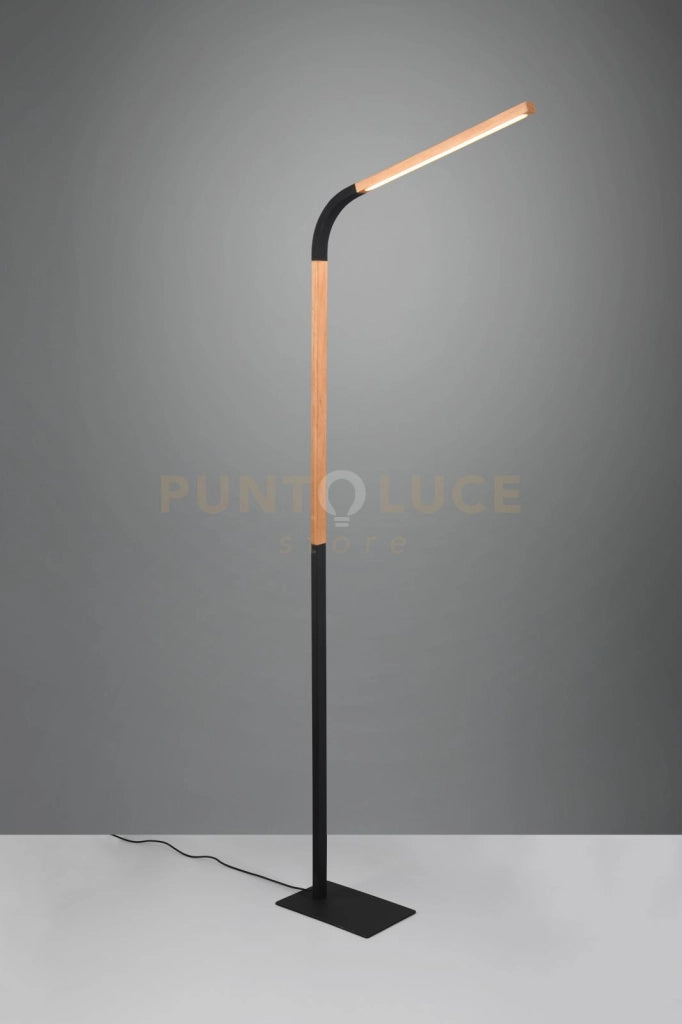 NORRIS PIANTANA LED 11W 1400lm, 3000K METALLO NERO E LEGNO FLESSIBILE CON REGOLAZIONE INTENSITA' H. 169,5CM