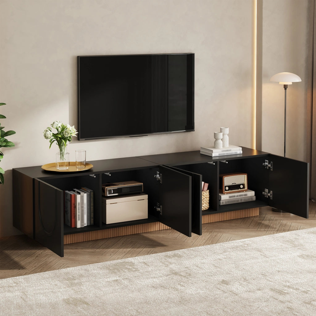 Mobile TV con 4 ante; vani separati; passacavi posteriori e cerniere ammortizzate per soggiorno; nero; 170 × 38 × 42 cm
