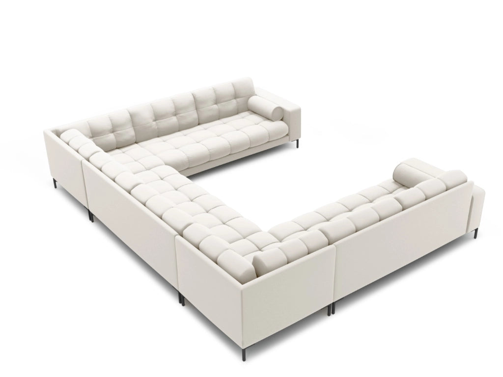 Cosmopolitan Design - Divano panoramico "Bali" 9 posti in tessuto strutturato beige chiaro 