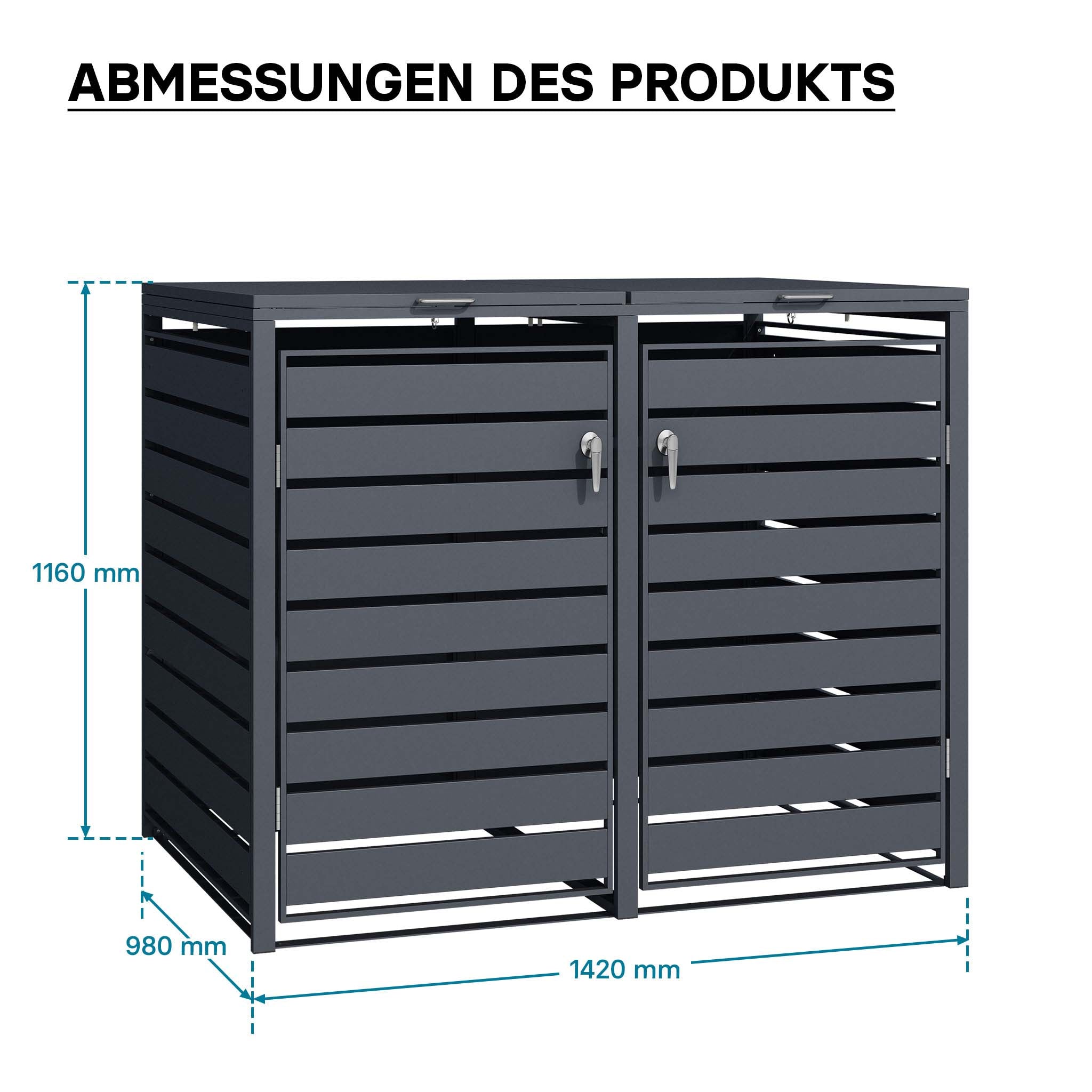 Copri bidoni della spazzatura con coperchio ribaltabile per due contenitori 60-240l, acciaio antracite, copribidone da esterno