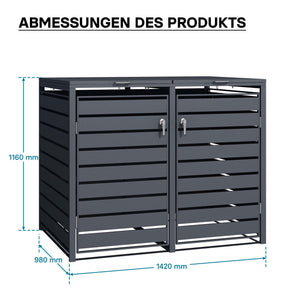 Copri bidoni della spazzatura con coperchio ribaltabile per due contenitori 60-240l, acciaio antracite, copribidone da esterno