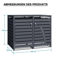 Copri bidoni della spazzatura con coperchio ribaltabile per due contenitori 60-240l, acciaio antracite, copribidone da esterno