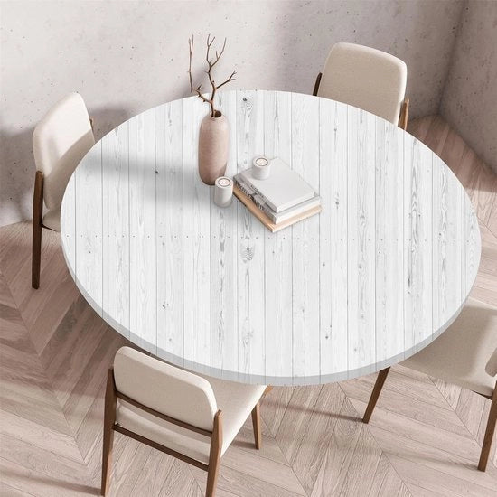 Tavolato con bordo elastico, forma rotonda, pieghevole 3D stampato, lavabile tavolato per interni ed esterni, lavabile, adatto per cucina, sala da pranzo, tavolate da picnic, 150 cm, bianco