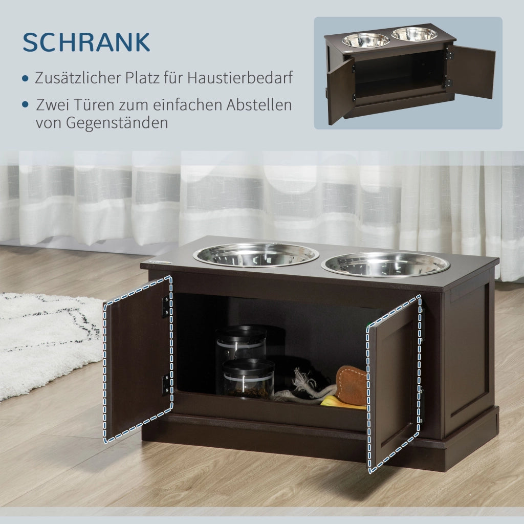 CIOTOLA PER CANI ALZATA con 2 ciotole 60 x 30 x 34 cm MDF Coffee