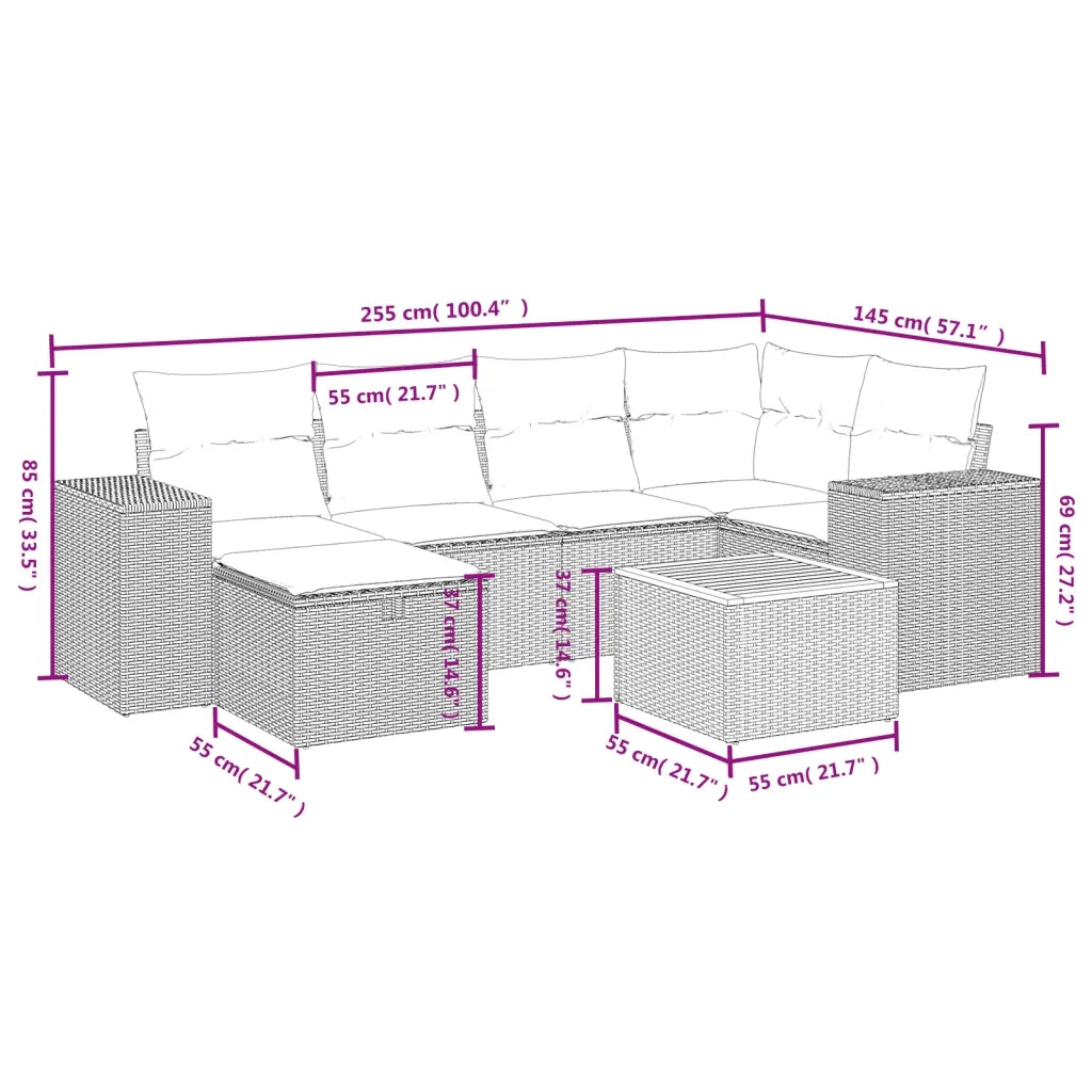 Set Divani da Giardino con Cuscini 7pz Nero Polyrattan 3265171