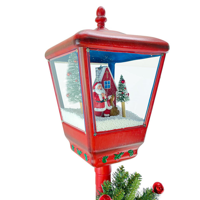 Lampione Rosso Natale H195 cm Decorazione con Suoni Mini Lucciole e ghirlanda