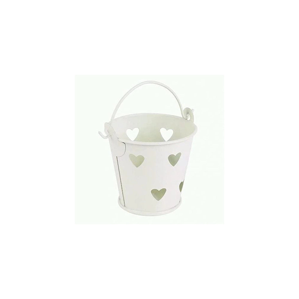 Trade Shop - 24 X Secchielli Bianchi Con Cuori In Latta Verniciata Portaconfetti Bomboniera -