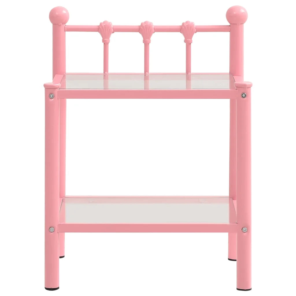 Comodini 2 pz Rosa e Trasparente in Metallo e Vetro