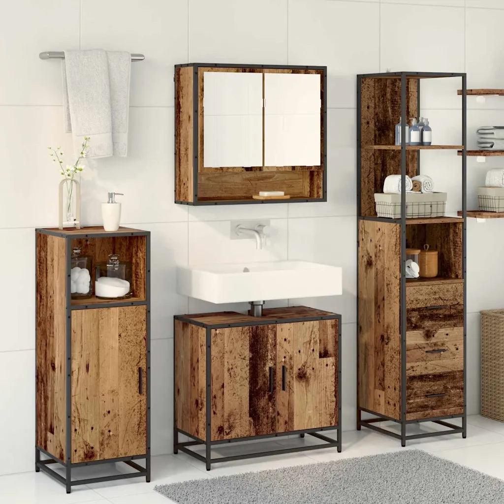 Set di mobili per il Bagno | Armadio da bagno con cassetto 3 pz Legno vecchio