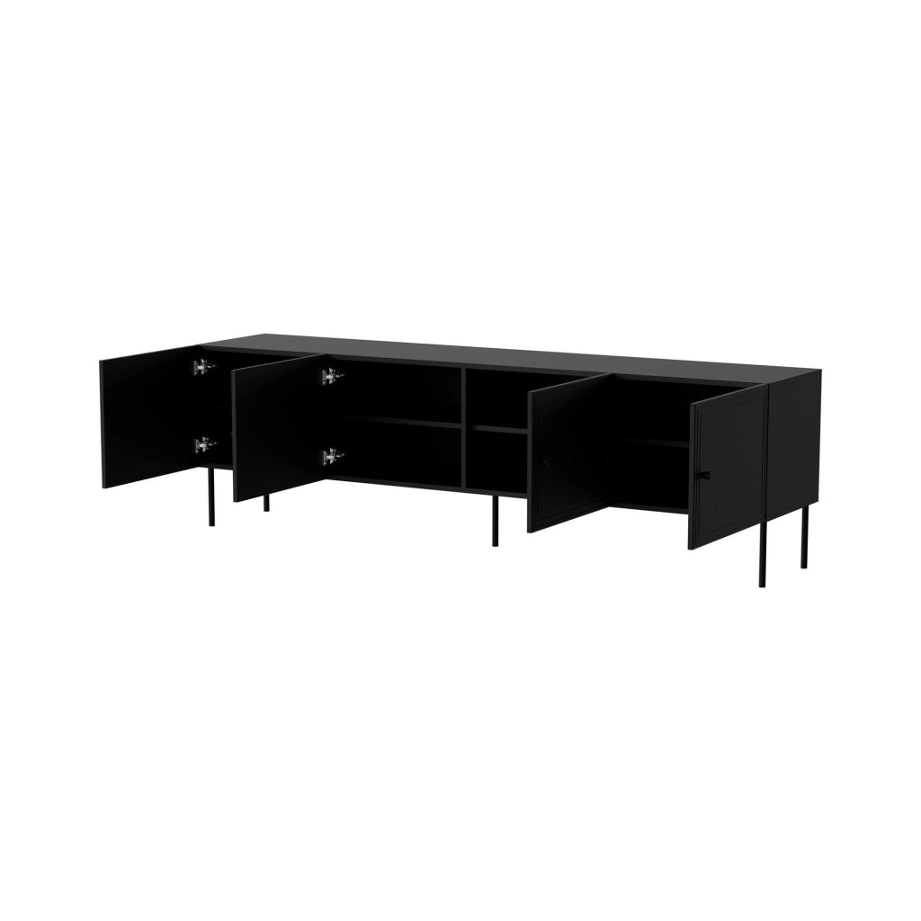 Mobile porta TV Piode, Madia da salotto con quattro ante battenti, Rialzato da terra, 201x40 h60 cm, Nero