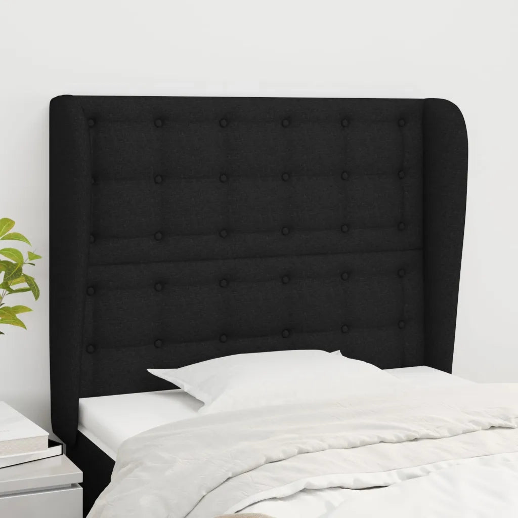 Testiera | Testata ad Orecchio Nera 93x23x118/128 cm in Tessuto