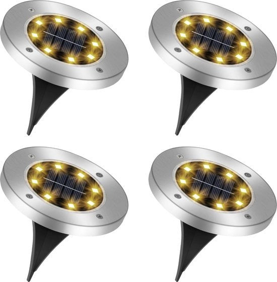4 lampioni per pavimento alimentati da energia solare per esterno 8 led IP65 impermeabile all'acqua illuminazione LED per prato vialetto ingresso terrazza