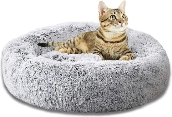 Cuscino morbido a forma rotonda per cani - lavabile in macchina - grigio-bianco - per cani piccoli e medi