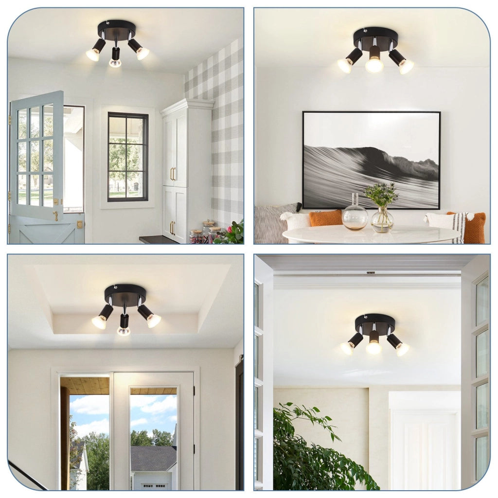 ZMH Faretto da soffitto neri 3 luci GU10 moderni rotondi orientabili 350° per cucina corridoio soggiorno senza lampadina