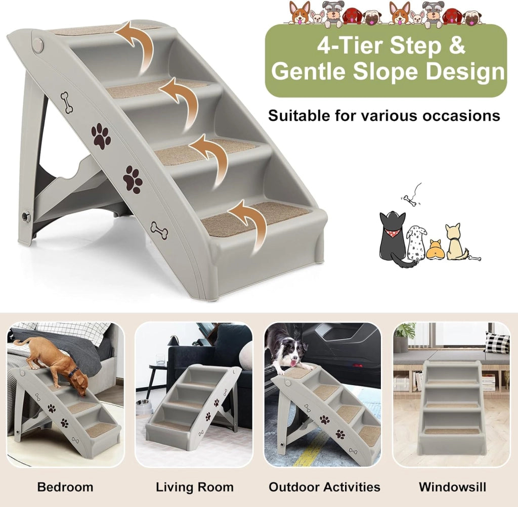 Scala per cani e gatti pieghevole, con tappetino in feltro, carico fino a 60 kg, rampa antiscivolo per cani e gatti per letto, auto, divano (grigio, 65 x 55 x 50 cm, 4)
