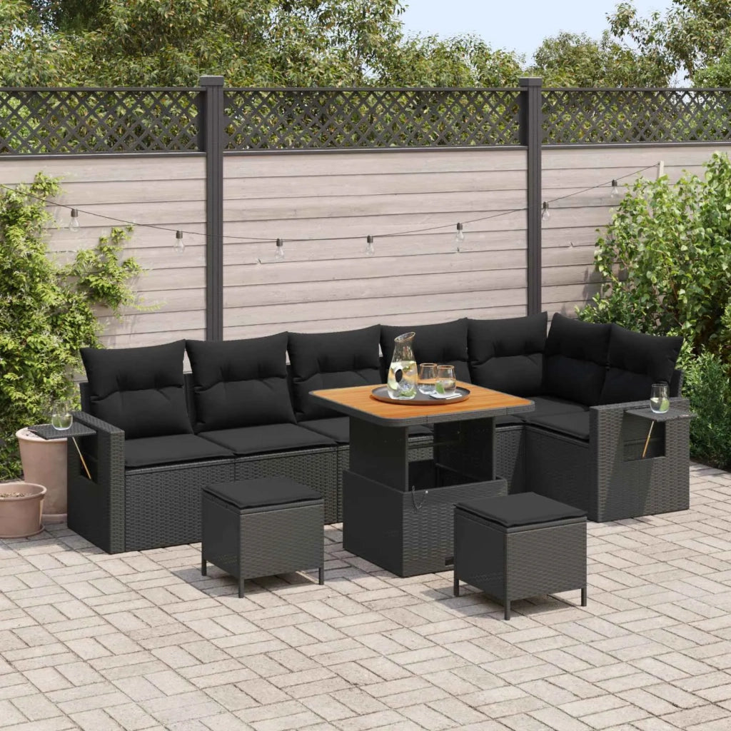 Set Divano da Giardino con cuscino 11 pcs Nero polyrattan