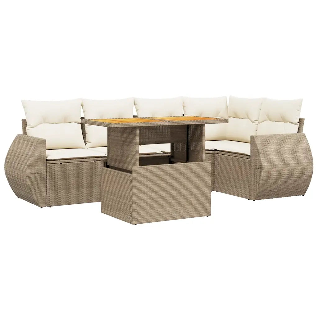 Set Divano da Giardino 6 pz con Cuscini Beige in Polyrattan