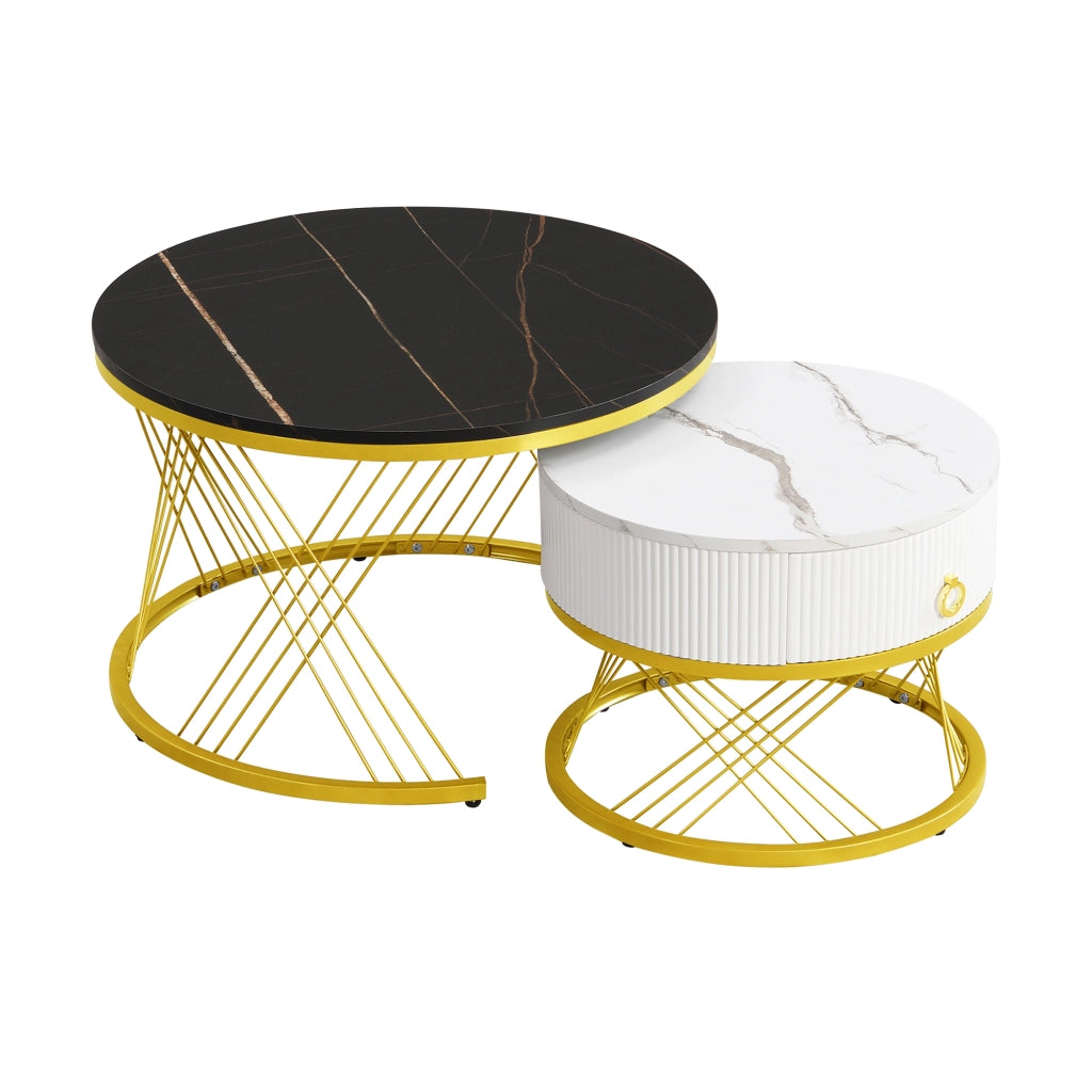 TAVOLINO da caffè modulare set da 2 pezzi MDF nero effetto marmo