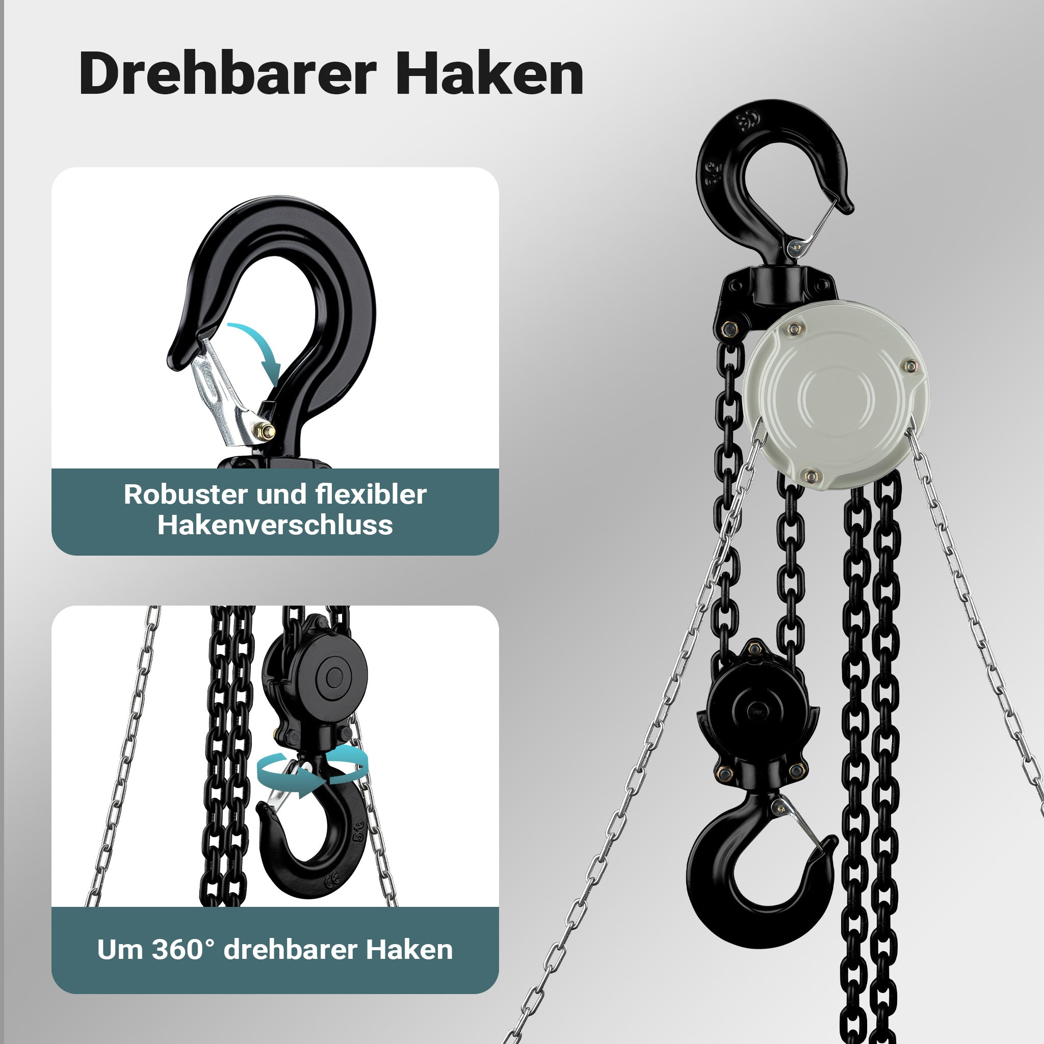 Mini paranco a catena manuale VSK-5, capacità di carico 5 t, altezza di sollevamento 3 m, per sollevare e abbassare carichi pesanti in officine, magazzini e cantieri, per impieghi gravosi