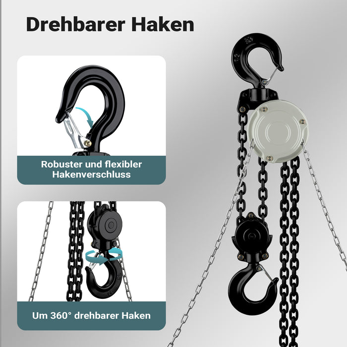 Mini paranco a catena manuale VSK-5, capacità di carico 5 t, altezza di sollevamento 3 m, per sollevare e abbassare carichi pesanti in officine, magazzini e cantieri, per impieghi gravosi