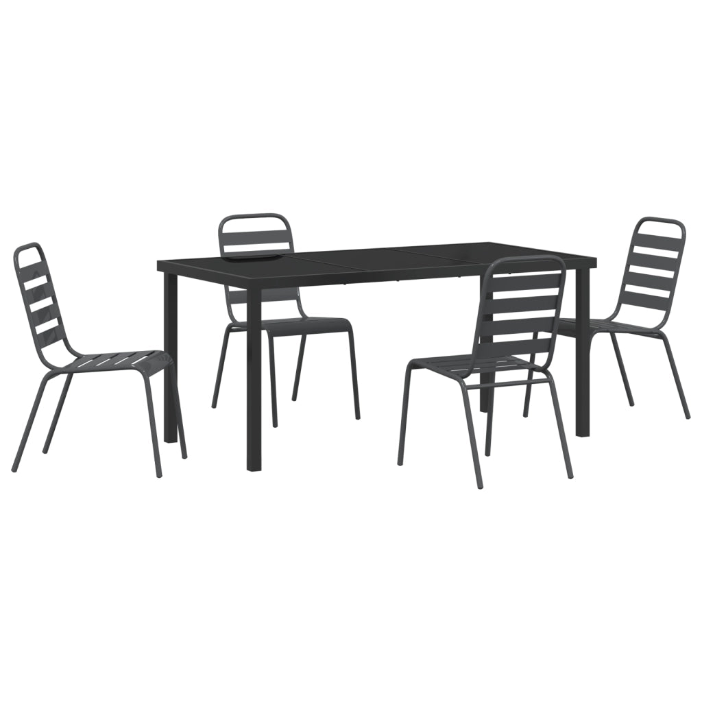 Set da Pranzo da Giardino 5 Pezzi Grigio Scuro in Acciaio