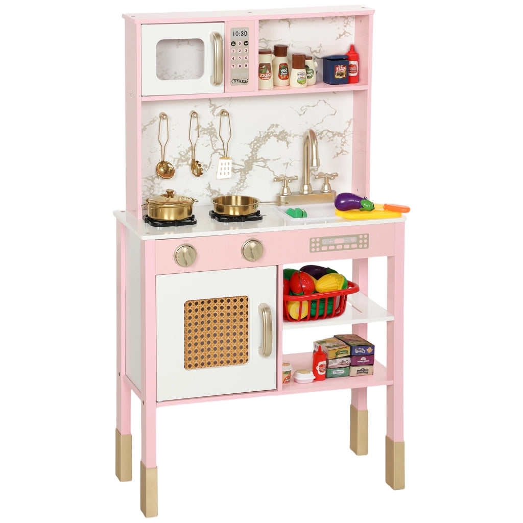 Cucina Giocattolo in Legno con Accessori e Suono ¨C Zephmum ¨C Rosa, Acciaio Inox
