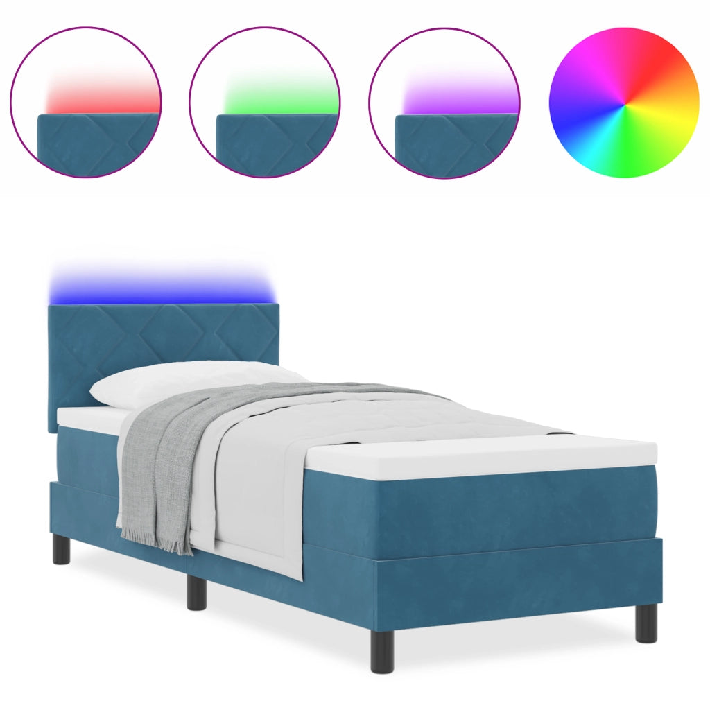 Letto a Box Spring con Materasso e LED Blu Scuro 80x200 cm in Velluto
