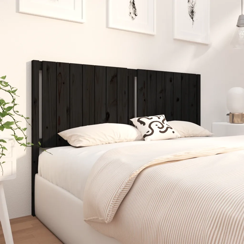 Testiera per Letto Nera 165,5x4x100cm in Legno Massello di Pino 818884