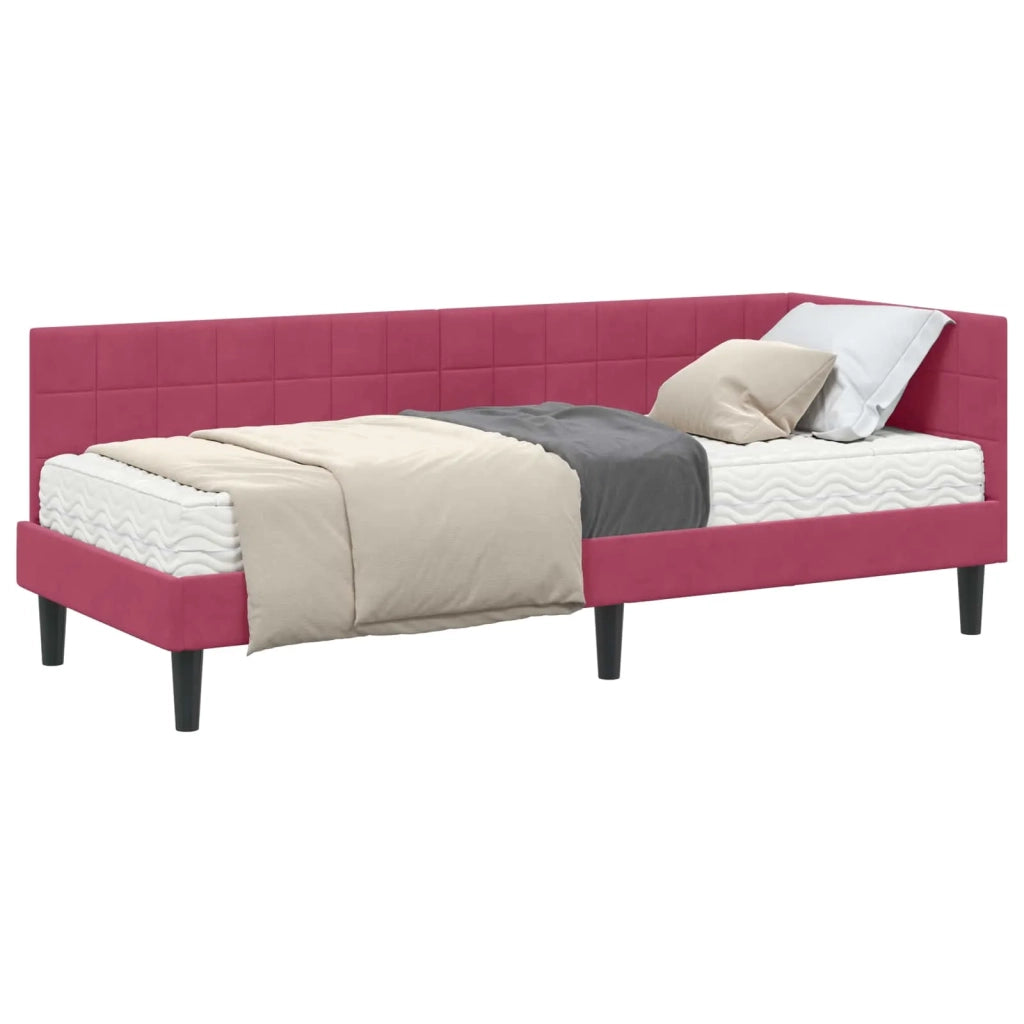 Letto singolo | Letto per adulti | Struttura Letto Angolare con Materasso 2 pcs Verde Velluto