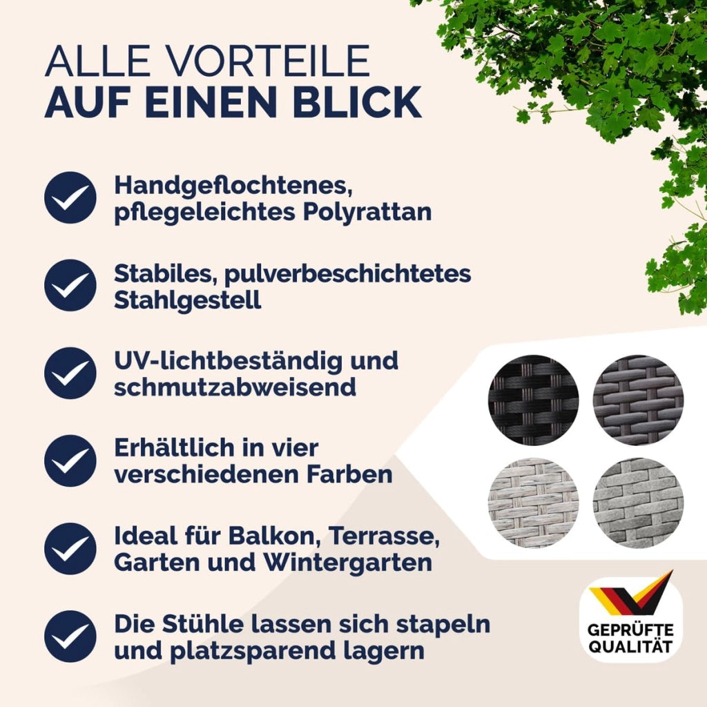 ® Set 4 Sedie da Giardino in Polyrattan Impilabili Regolabili con Portata di 160 kg per Balcone Terrazza Sedia Esterno Sedia da Tavolo