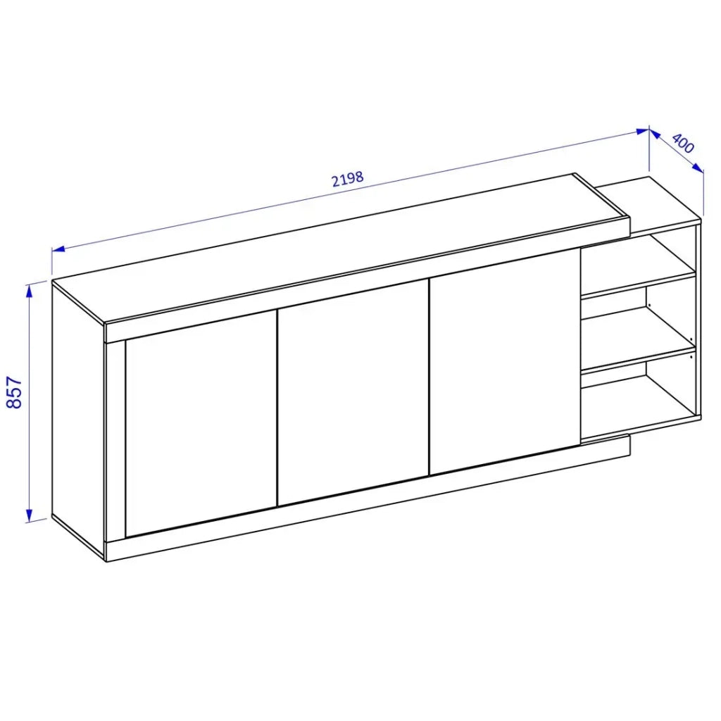 Buffet XL 220cm colori rovere e bianco lucido con numerosi vani contenitivi collezione SINATRA.