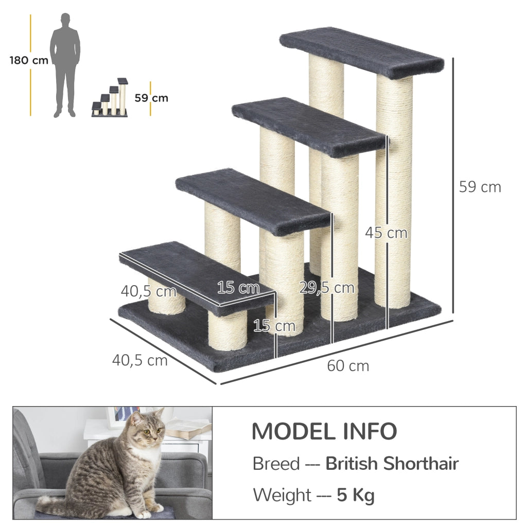 Scala per Gatti e Cani con Rivestimento Morbido ¨C zephmum ¨C 60x42x61 cm Grigio