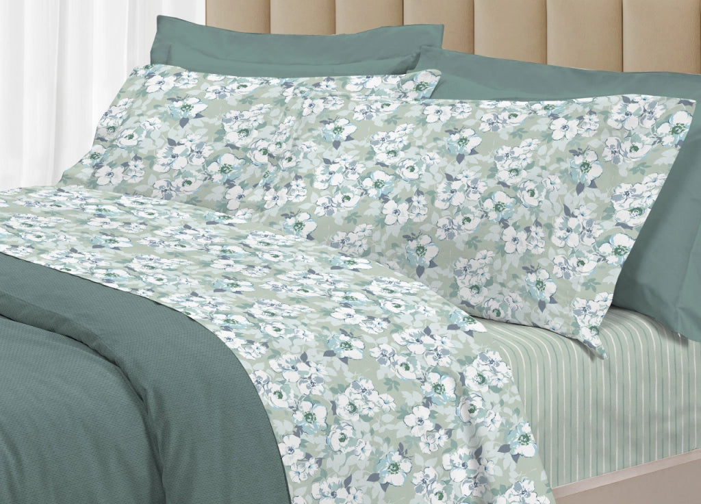 Completo Lenzuola Letto 100% Cotone Italy 3027 Disegno Indie - Matrimoniale - Verde