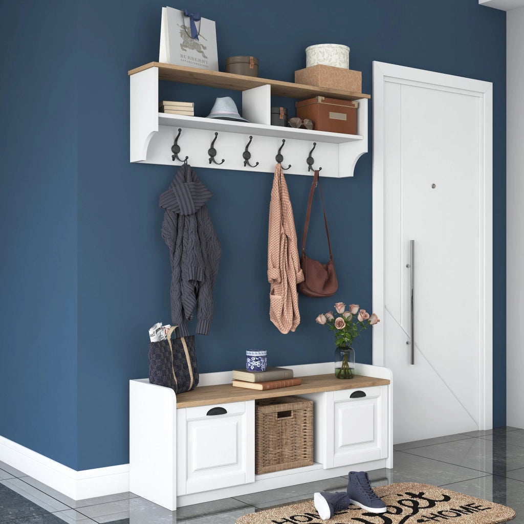 Orte, Mobile da Ingresso 6 Ripiani, 120x22x37h cm Bianco