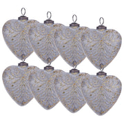 Set di 8 palline di Natale fatte a mano in vetro grigio a forma di cuore decorazioni natalizie