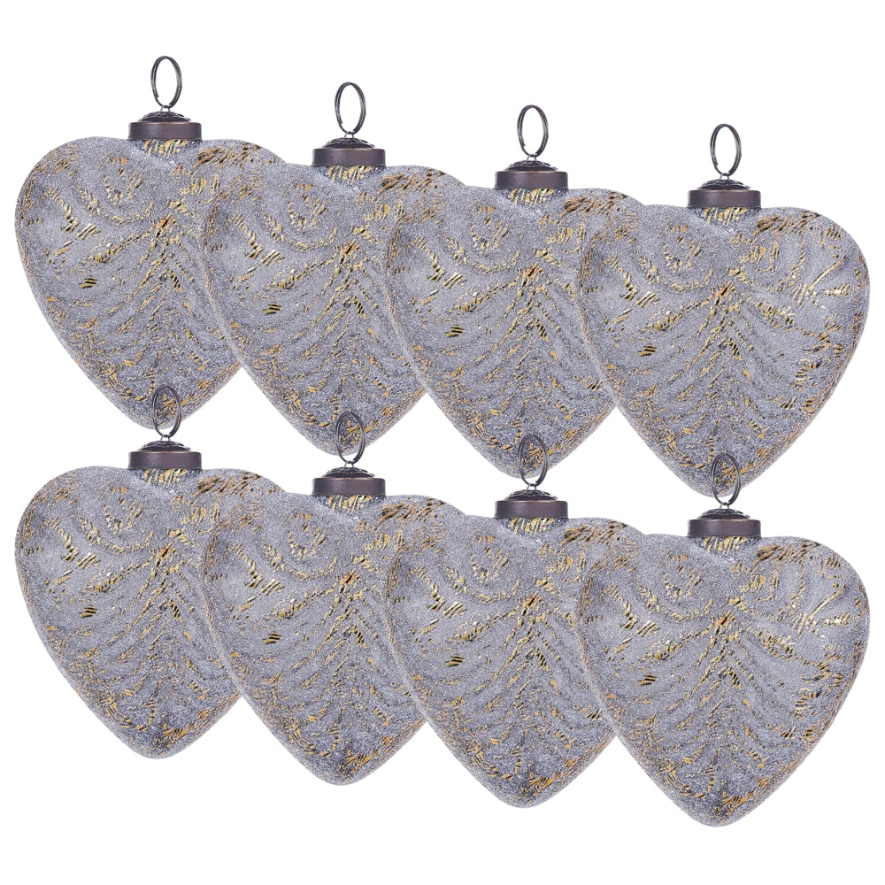 Set di 8 palline di Natale fatte a mano in vetro grigio a forma di cuore decorazioni natalizie