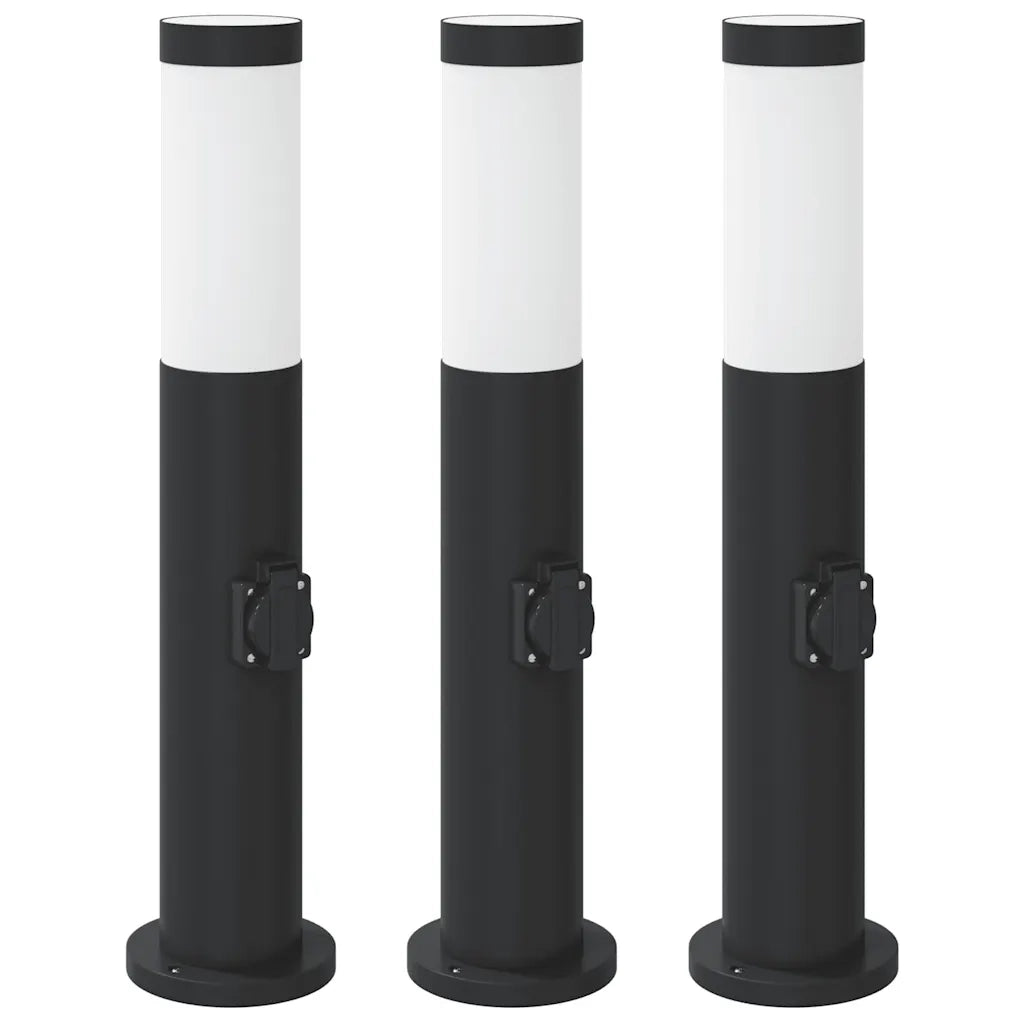 Lampioni a palo con presa elettrica 3 pz 50 cm Acciaio Inox IP44 4006036