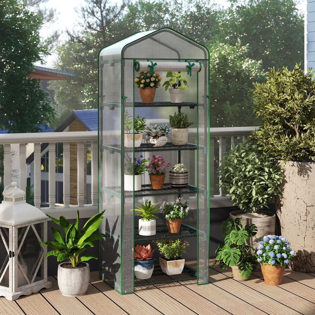 Serra mini 5 ripiani pe copertura porta cerniera rotolo metallo antiruggine-Serra portatile interna esterna per patio balcone giardino piante