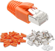20 pezzi di connettore RJ45 Cat 7 metallo schermato - connettore modulare con insegno e protezione da pieghe.