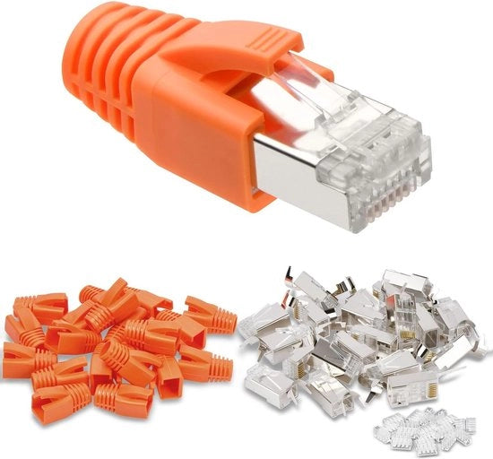 20 pezzi di connettore RJ45 Cat 7 metallo schermato - connettore modulare con insegno e protezione da pieghe.